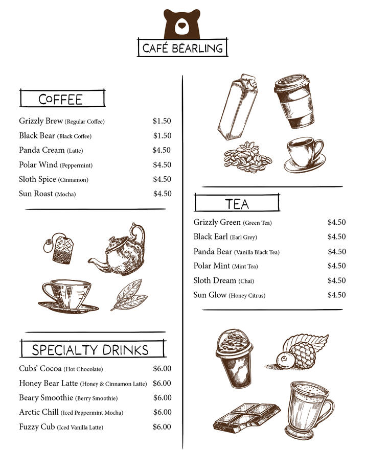 Cafe Bearling - Drink Menu